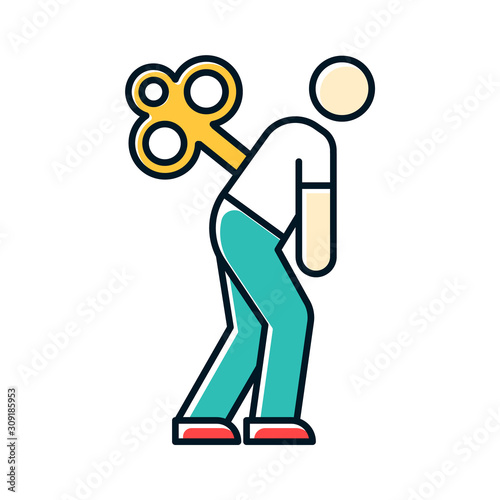 Fatigue color icon. Tired man. Overworked person. Common cold symptom. Chronic depression. Unhappiness, frustration. Flu infection, influenza virus. Grippe sickness. Isolated vector illustration