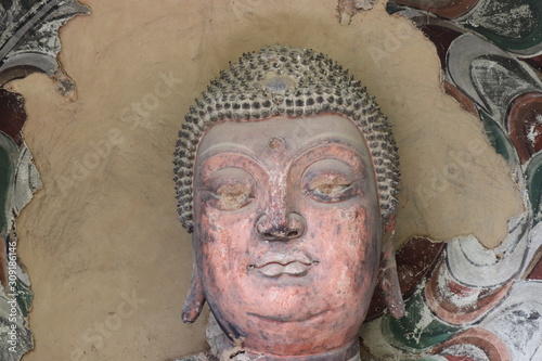 Maijishan Cave-Temple Complex in Tianshui , Gansu Province , China. Artistic treasures of Maiji Mountain caves. UNESCO World Heritage Site. photo