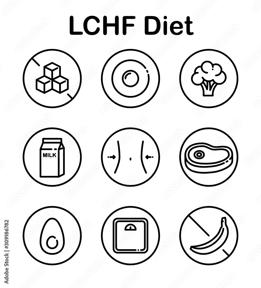 LCHF Diet. Vector Icon Set LCHF Diet. Vector Icon Set