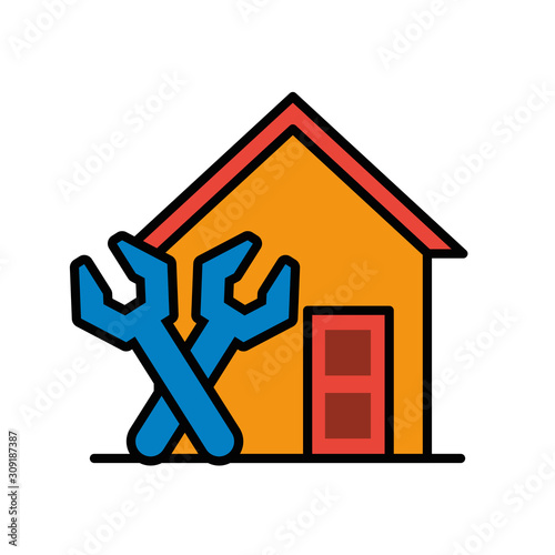 house front facade with wrench tools