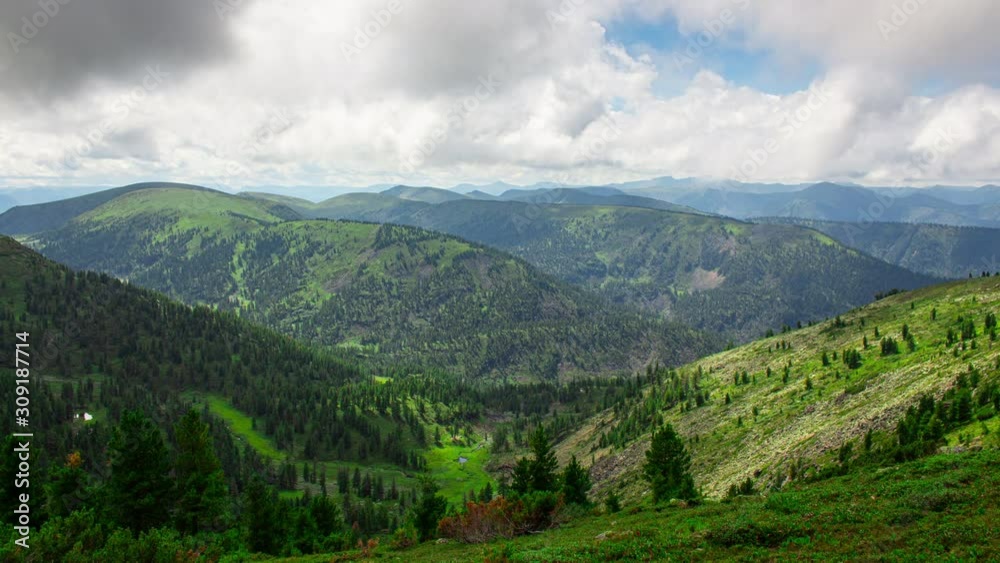 Beautiful green mountain valley. Time lapse, zoom in Beautiful green mountain valley. Time lapse, zoom in