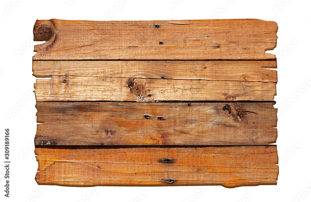 Naklejka premium Brown wooden sign on a white background In the concept of the signpost and billboards with clipping path.