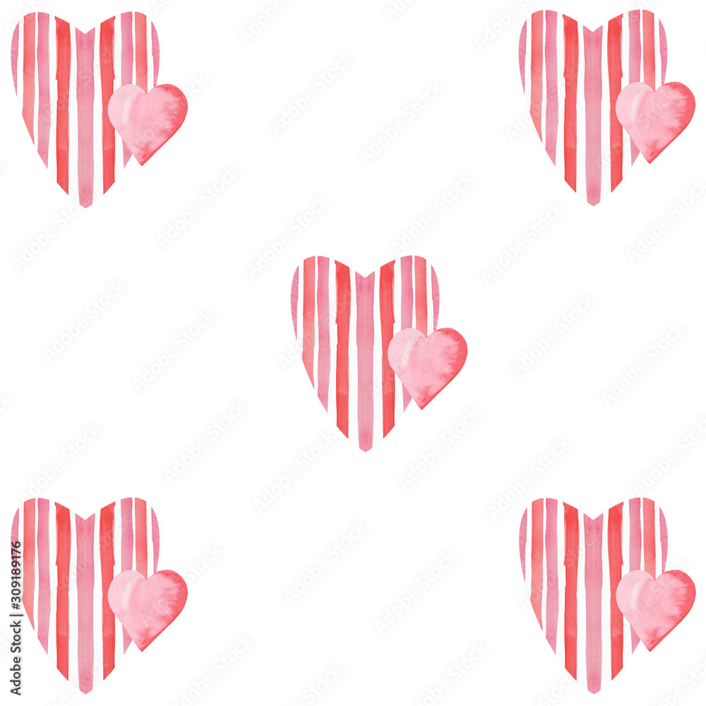 A pair of cute hearts drawn by hand in watercolor. Romantic pattern on a white background. Valentine's day and wedding decor, print, textile, packaging, scrapbooking, greeting cards. A pair of cute hearts drawn by hand in watercolor. Romantic pattern on a white background. Valentine's day and wedding decor, print, textile, packaging, scrapbooking, greeting cards.
