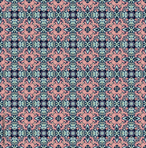 Pattern mandala kaleidoscope Abstract geometric colorful seamless background . Cross repeated squares and blocks background.