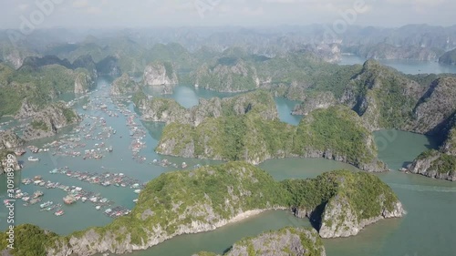 Aerial view of the floating village of Cat Ba Island, Vietnam