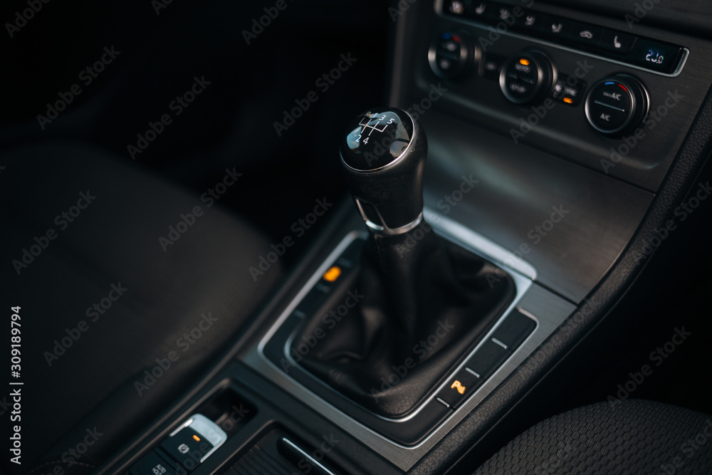 Manual gearbox handle at the car
