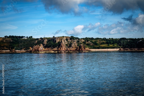 View from the see to west shore of Jersey, channel islands