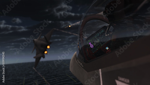 American advanced aircraft military jet chasing chinese stealth jet air combat 3d render