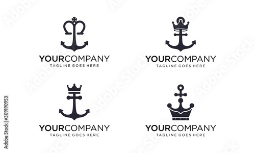 Nautical king anchor logo design vector on white background photo