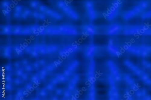 blue blurred fantastic background with perspective, light bulbs diodes, cosmic glow, computer design, modern trend