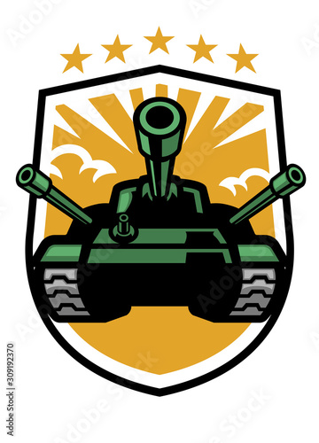 military tank mascot in the shield format photo