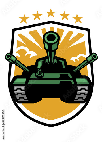 military tank mascot in the shield format