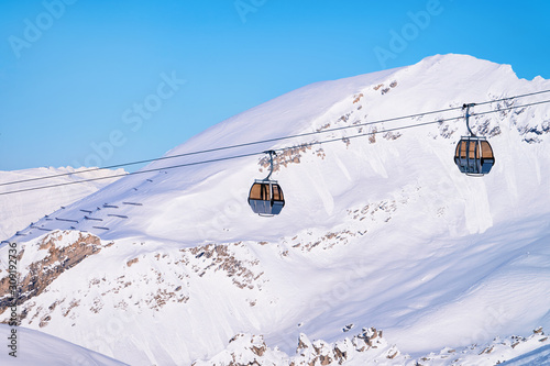 Cable cars on Hintertux Glacier ski resort in Austria