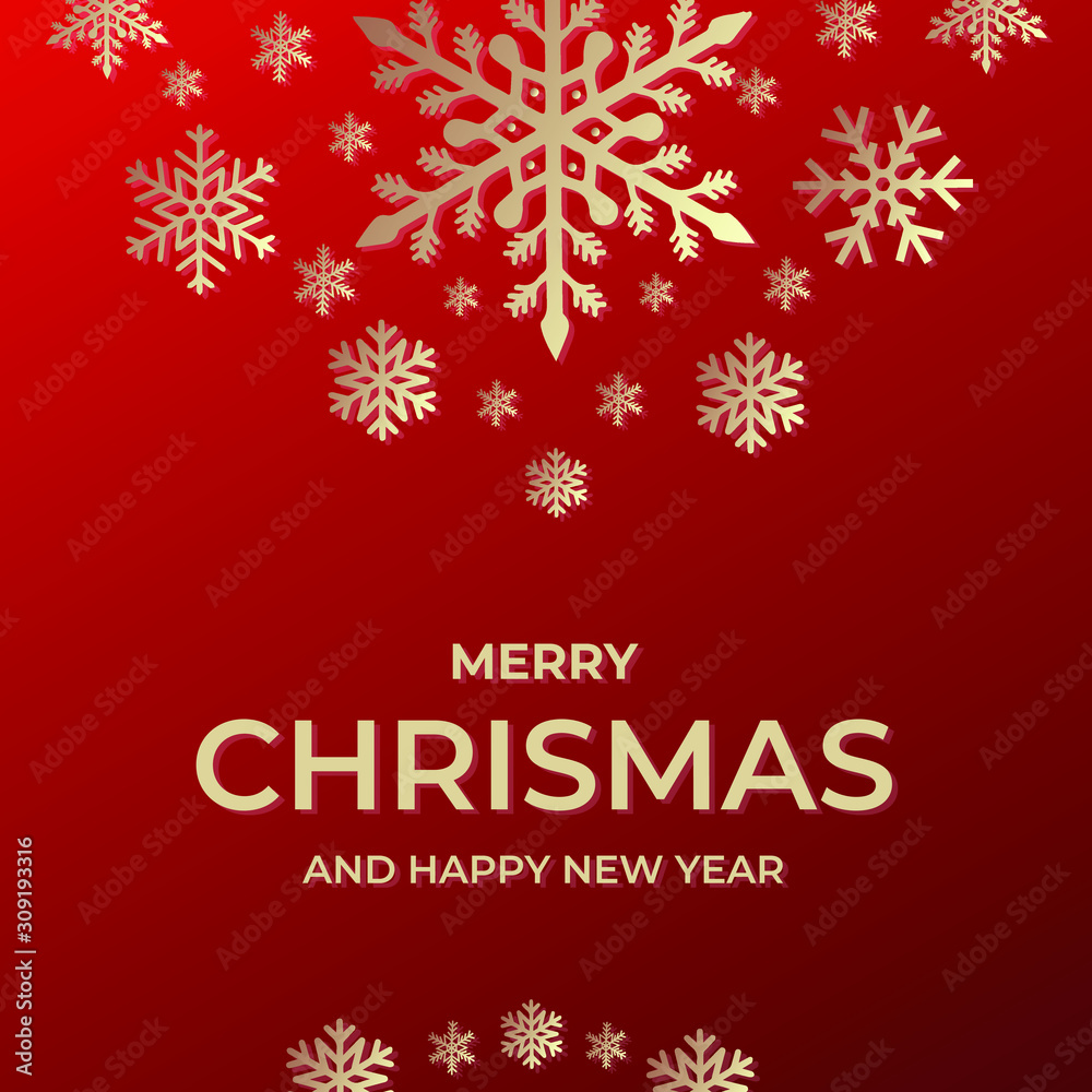Merry Christmas and Happy New Year template. Greeting card invitation with snowflakes