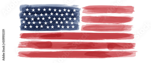 American National Holiday. US Flag with American stars, stripes and national colors. Watercolors.