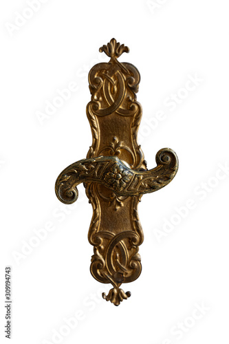 detail of antique golden window handle knob