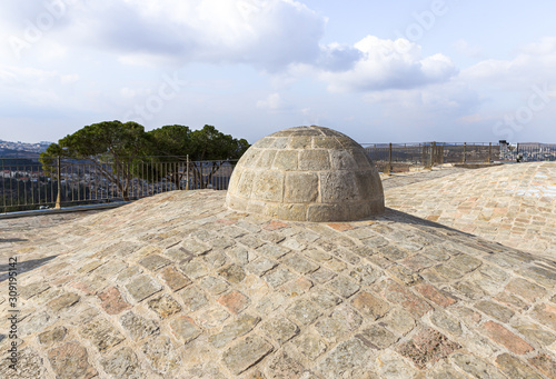 Mosque roof of the Muslim part of the grave of the prophet Samuel on Mount of Joy near Jerusalem in Israel photo