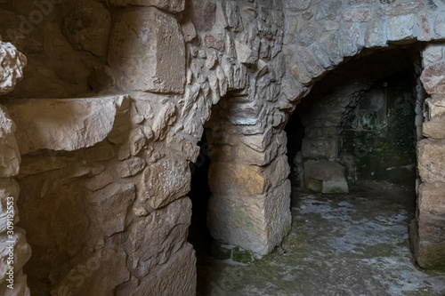 The remains of the interior of the crusader fortress located on the site of the tomb of the prophet Samuel on Mount Joy near Jerusalem in Israel photo