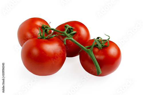 Tomato isolate, branch of red tomatoes on a white background.