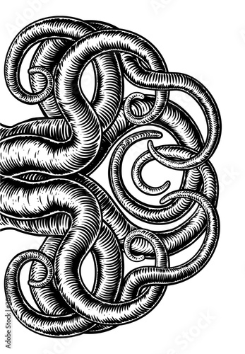 Octopus or Cthulhu squid monster tentacles vintage woodcut design