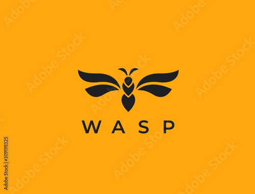 Abstract wasp logo. Stylized insect icon. Wasp, hornet, bee or bumblebee. Simple cretive vector illustration.