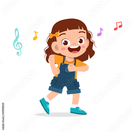 happy cute kid girl dance with music