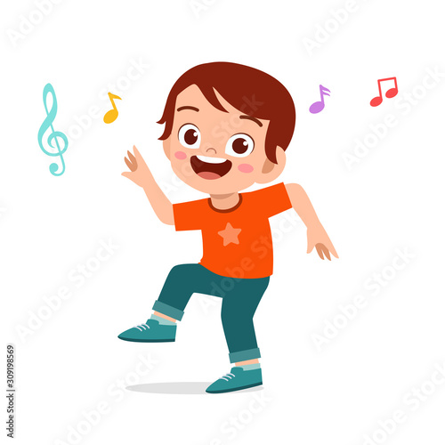 happy cute kid boy dance with music