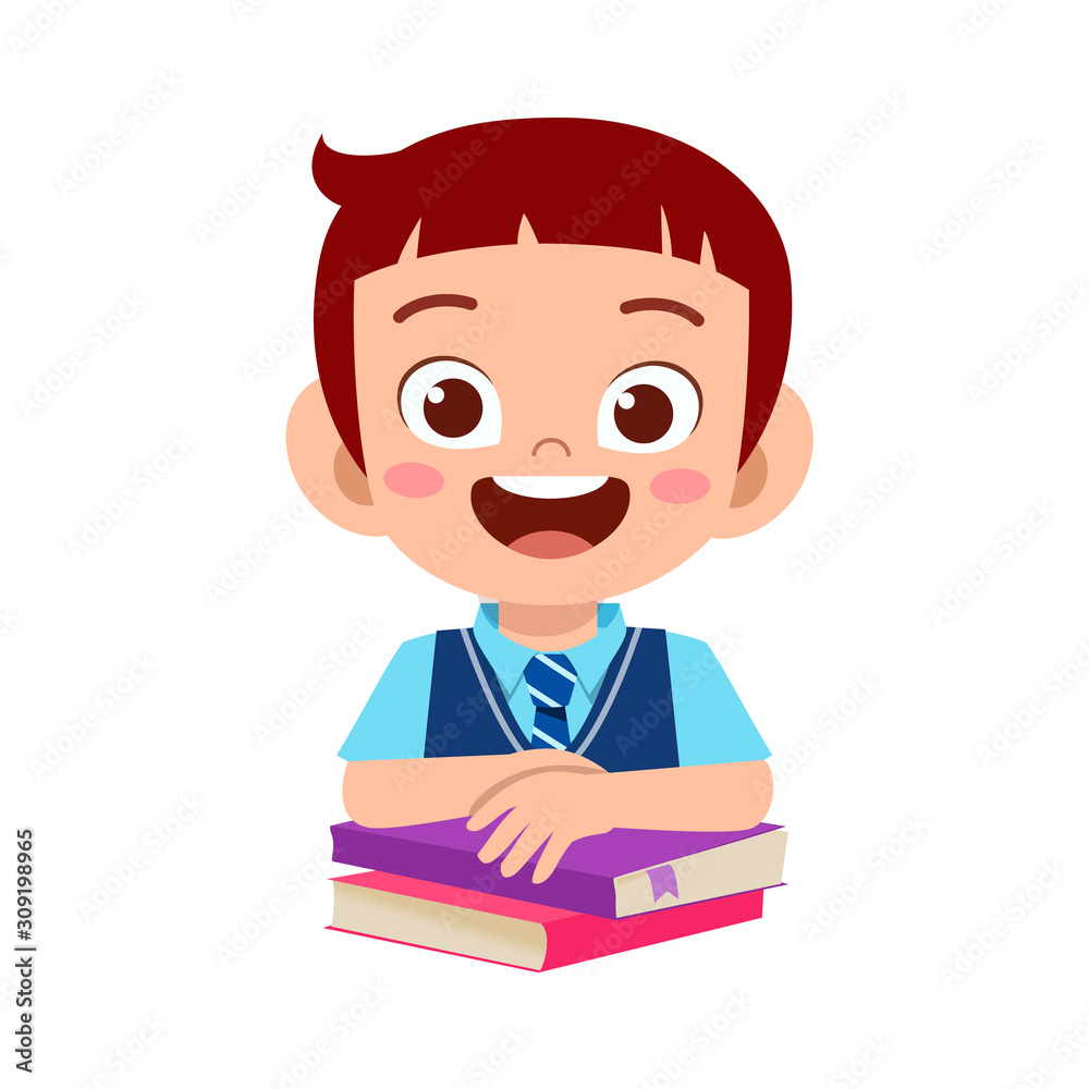 happy cute kid boy study with smile