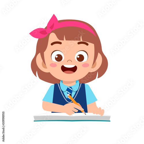 happy cute kid girl study with smile