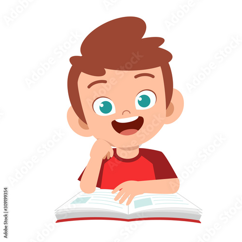 happy cute kid boy study with smile