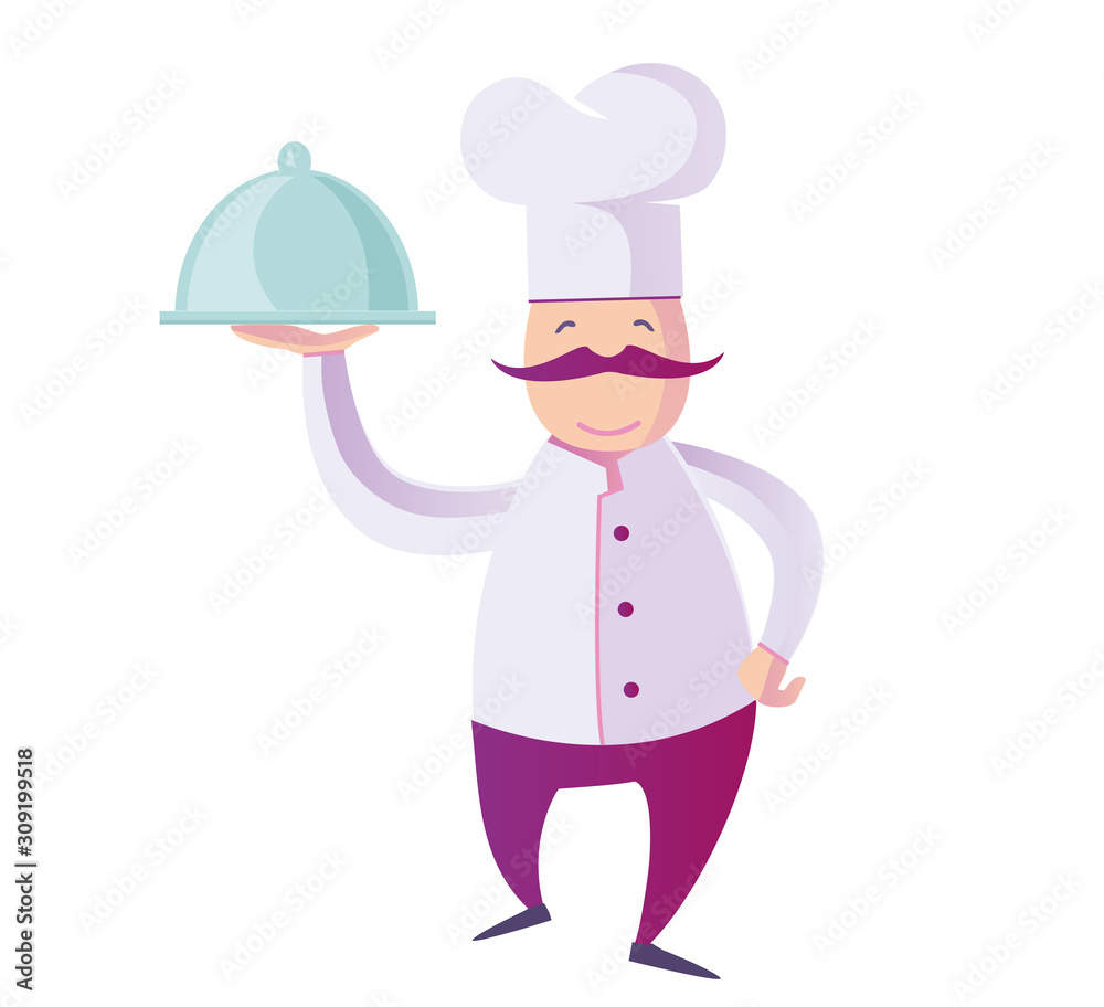 Vector flat  Illustration  of a Funny Italian Chef Presenting His Specialty of The House. isolated on white background