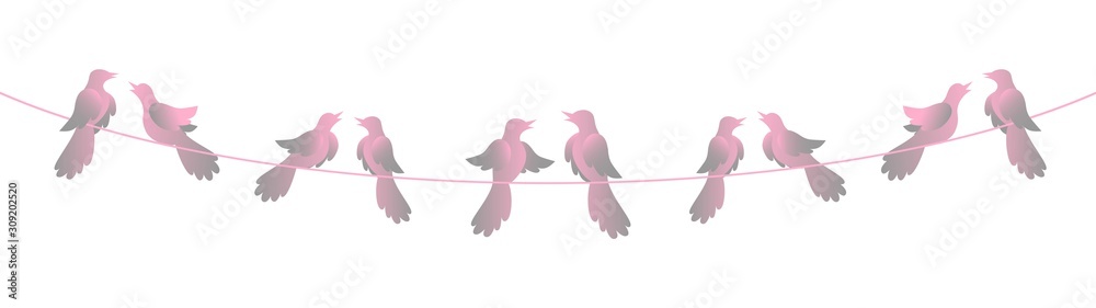 Fototapeta premium romantic decorative love-birds on wire garland isolated on white background