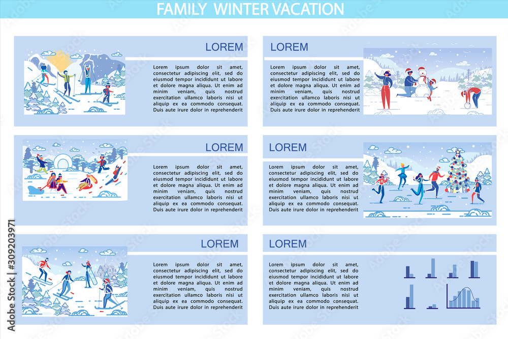 Set, Written Family Winter Vacation, Cartoon.