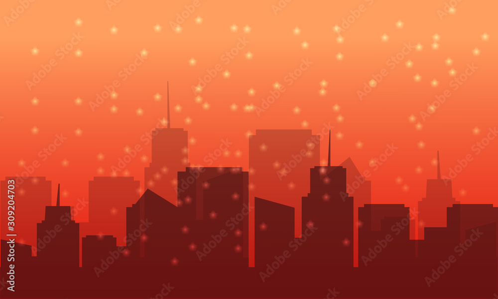 vector flat cartoon panorama - cityscape with different buildings fall season.