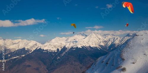 Mountain winter, paraglider Christmas