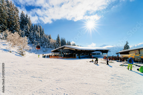 Sun shining at Zillertal Arena ski resort Mayrhofen in Austria