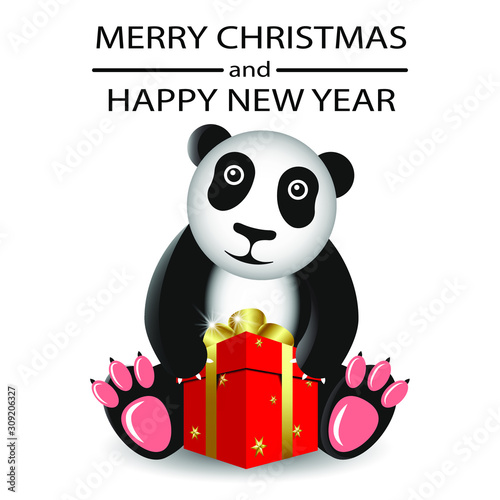 Plush Panda with gift. Great greeting card.