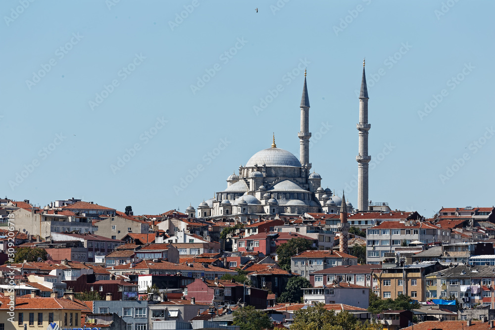 Obraz premium Meczet Sulejmana Wspaniałego i miasto Stambuł