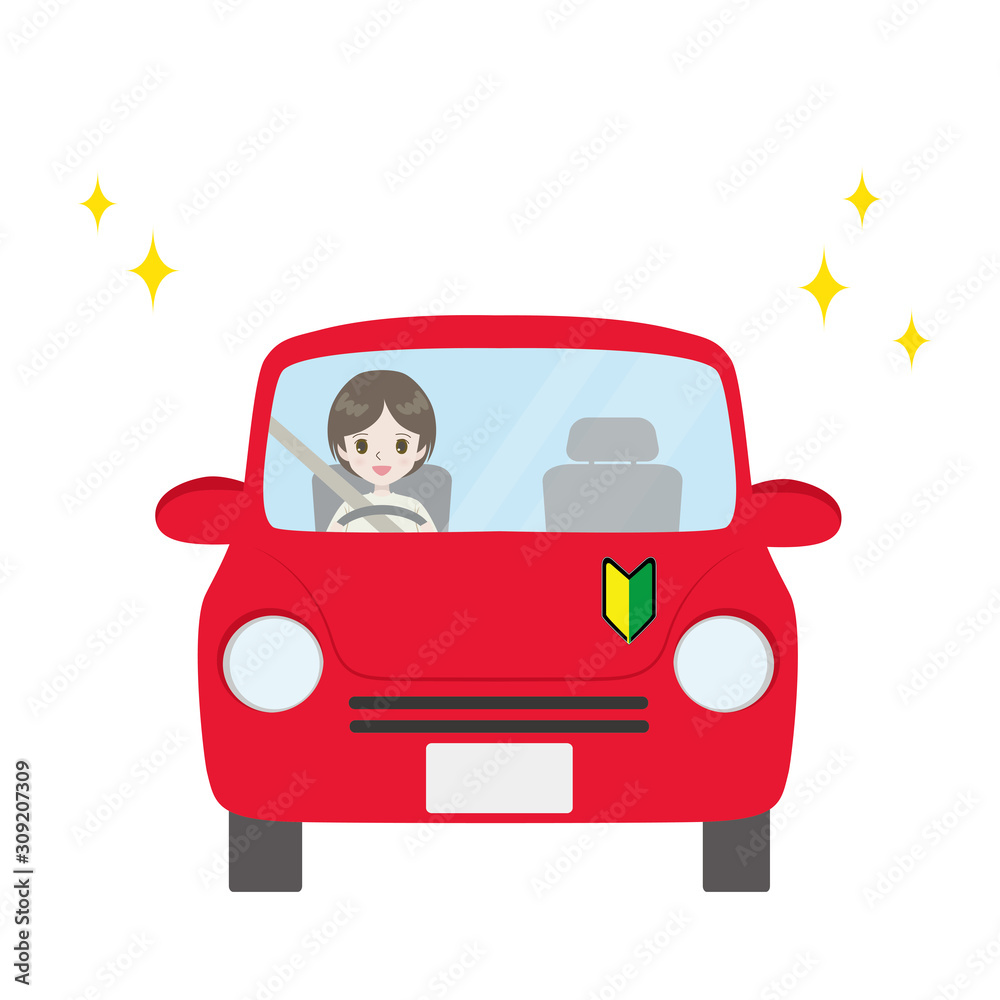 初心者マークを付けて運転している女性 Stock ベクター Adobe Stock