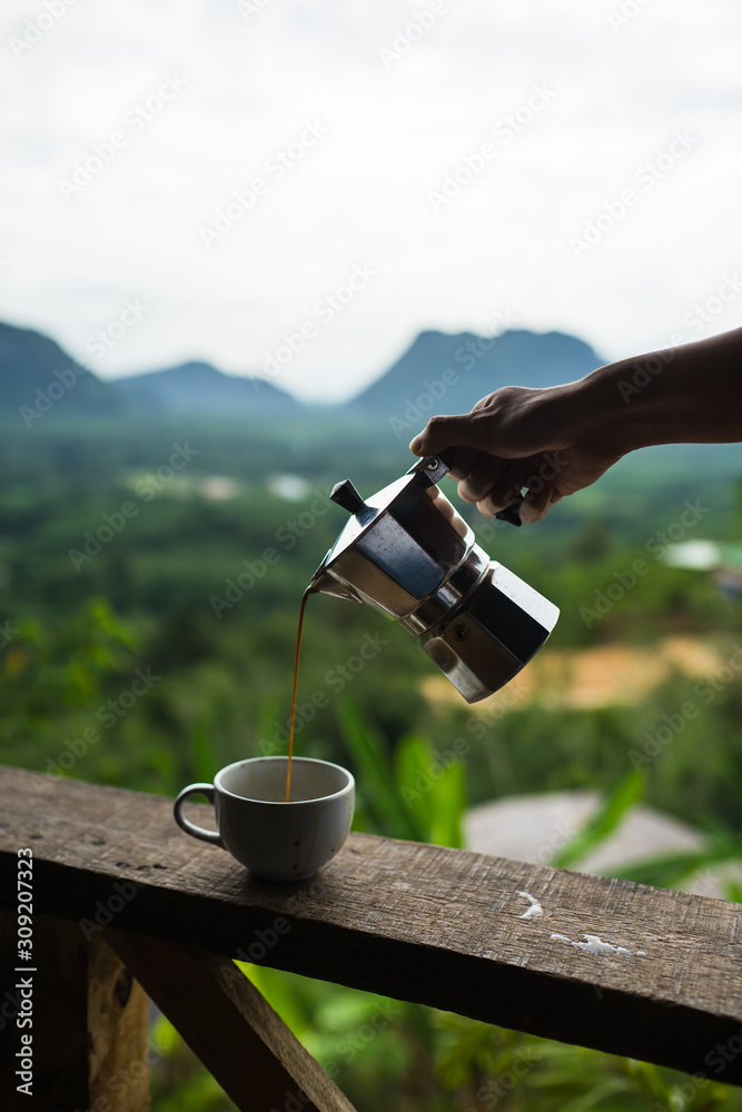 custom made wallpaper toronto digitalpouring coffee from mokapot into a cup in mountain view