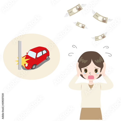 物損事故の修理費がかかるのを泣く女性
