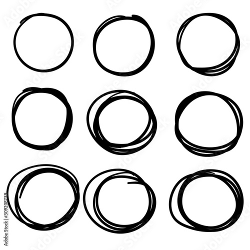 collection of Hand drawn circle line sketch. Vector circular scribble doodle round circles for message note mark design element. Pencil or pen graffiti bubble or ball draft illustration.isolated