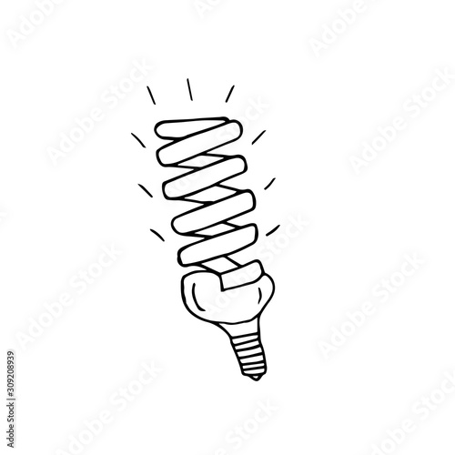 Hand-drawn fluorescent lamp. Doodle vector illustration for greeting cards, posters, stickers, packaging. Isolated on white background.