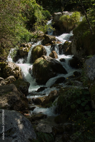 Rio Tejo in the village Bulnes in national park Picos de Europa in Asturia Spain Europe