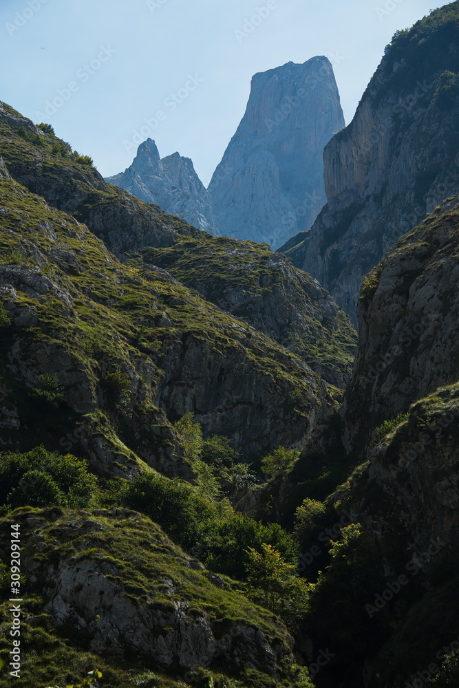 View of Naranjo de Bulnes in Picos de Europa from Camarmena in Asturia,Spain,Europe View of Naranjo de Bulnes in Picos de Europa from Camarmena in Asturia,Spain,Europe