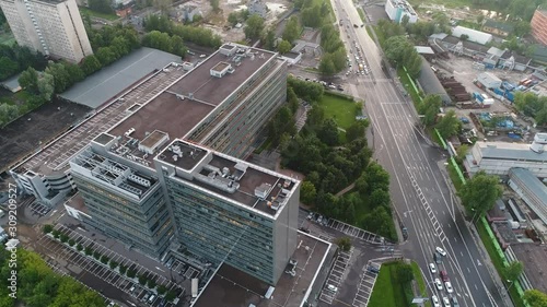 View of a modern building at the crossroads from the height