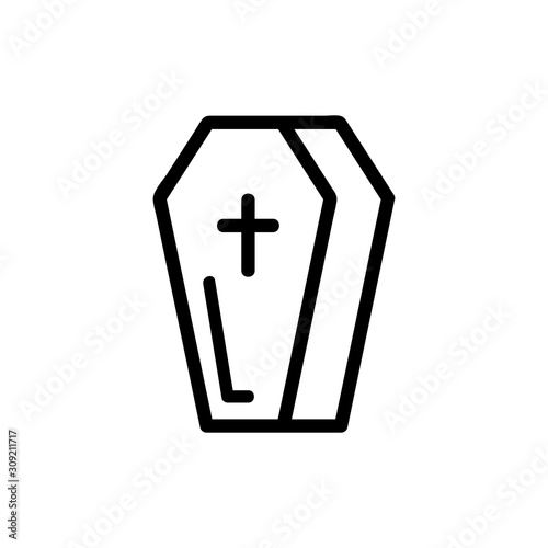 coffin icon vector. A thin line sign. Isolated contour symbol illustration