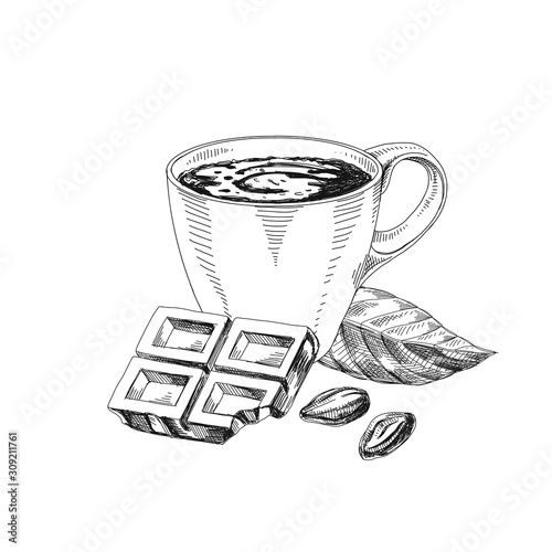 Cup of hot chocolate hand drawn vector illustration