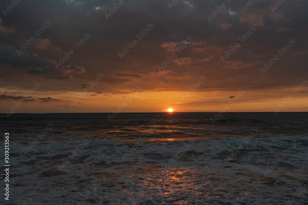 Amazing Ocean View Sunset. Panorama of beautiful sunset on the ocean.