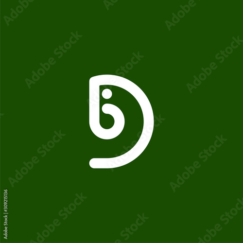 Initial letter b D logo template with chameleon circle lineart in flat design illustration